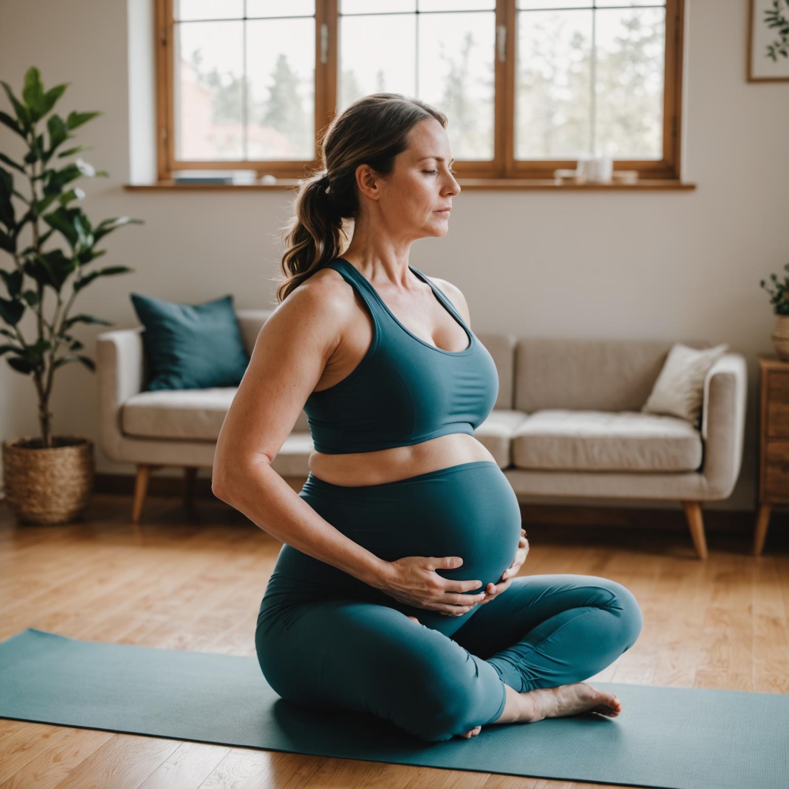 Expecting mother in a gentle supported yoga pose