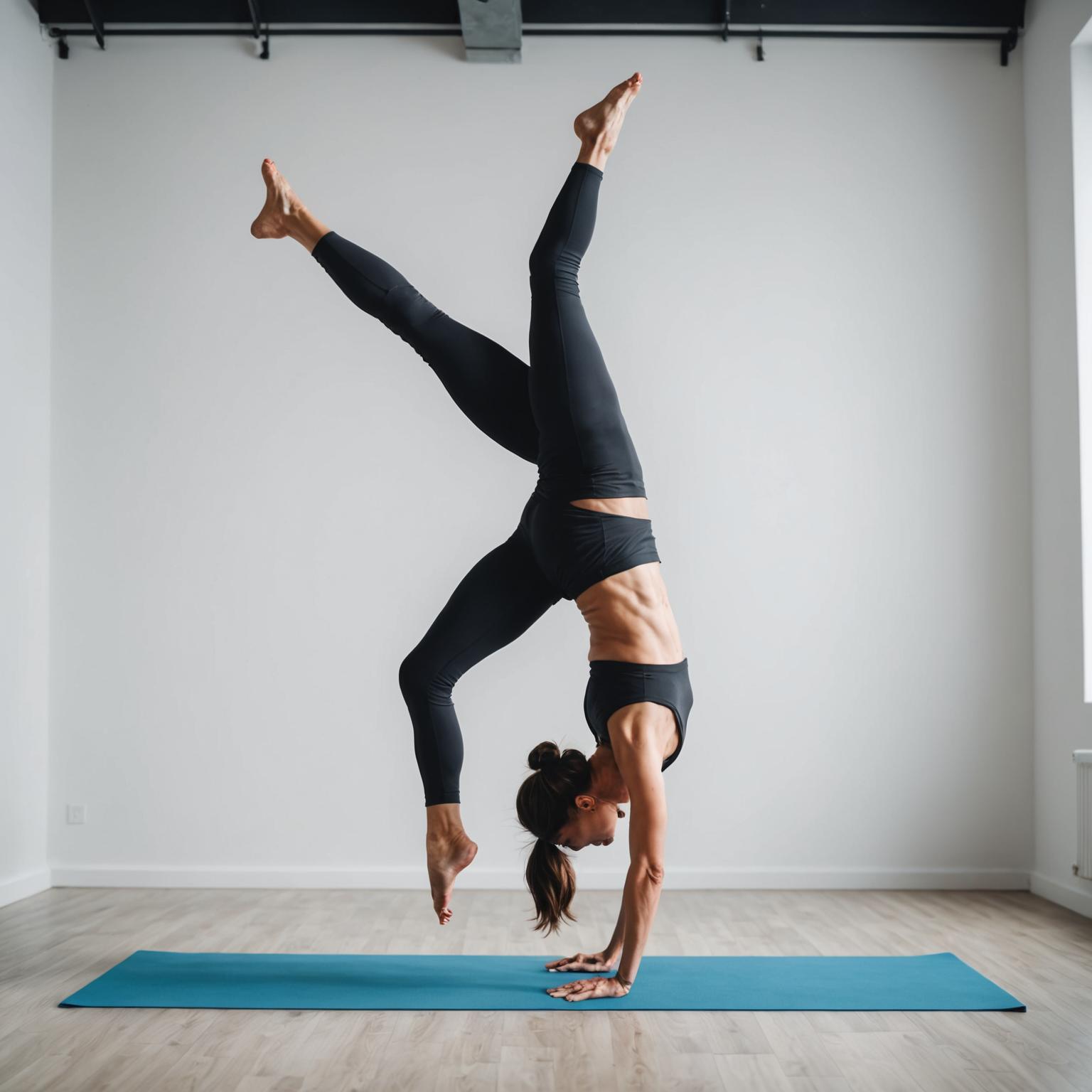 Power yoga practitioner holding a strong arm balance